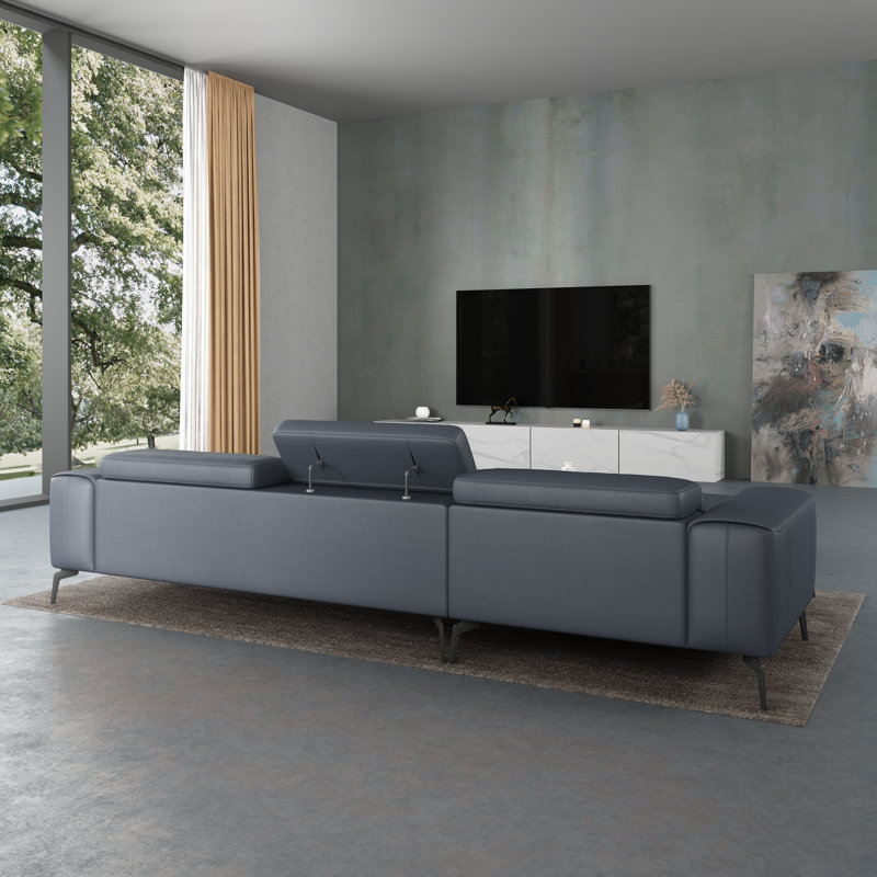 Cavour Sectional, Gray Genuine Leather, Left Hand Facing