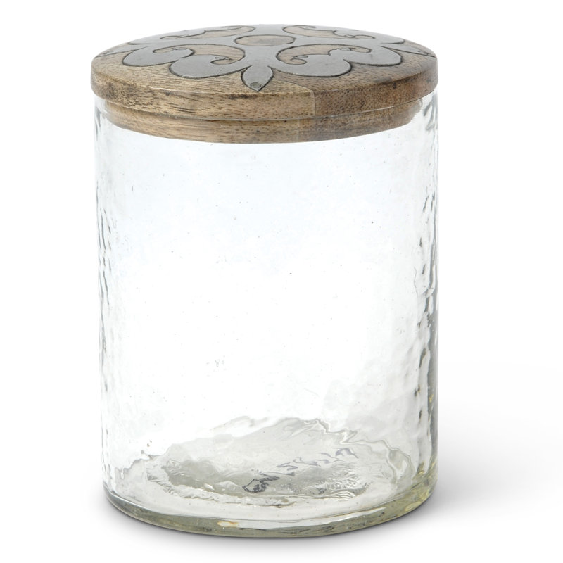 Small Heritage Collection 4.6-Inch High Glass Jar and Metal Inlay Wood Top