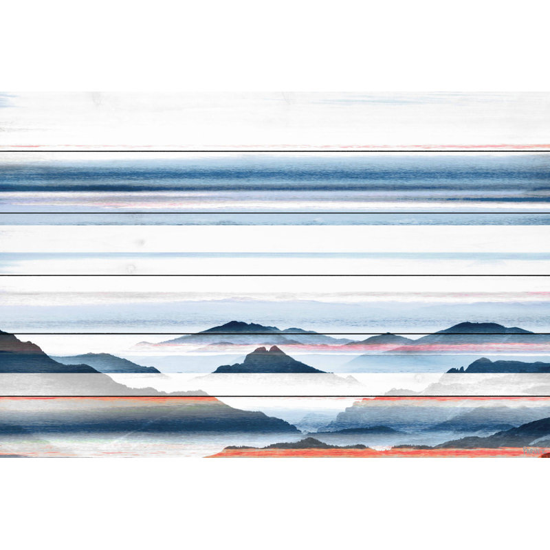 « hidden blue montagnes », impression sur bois, 16 po x 24 po