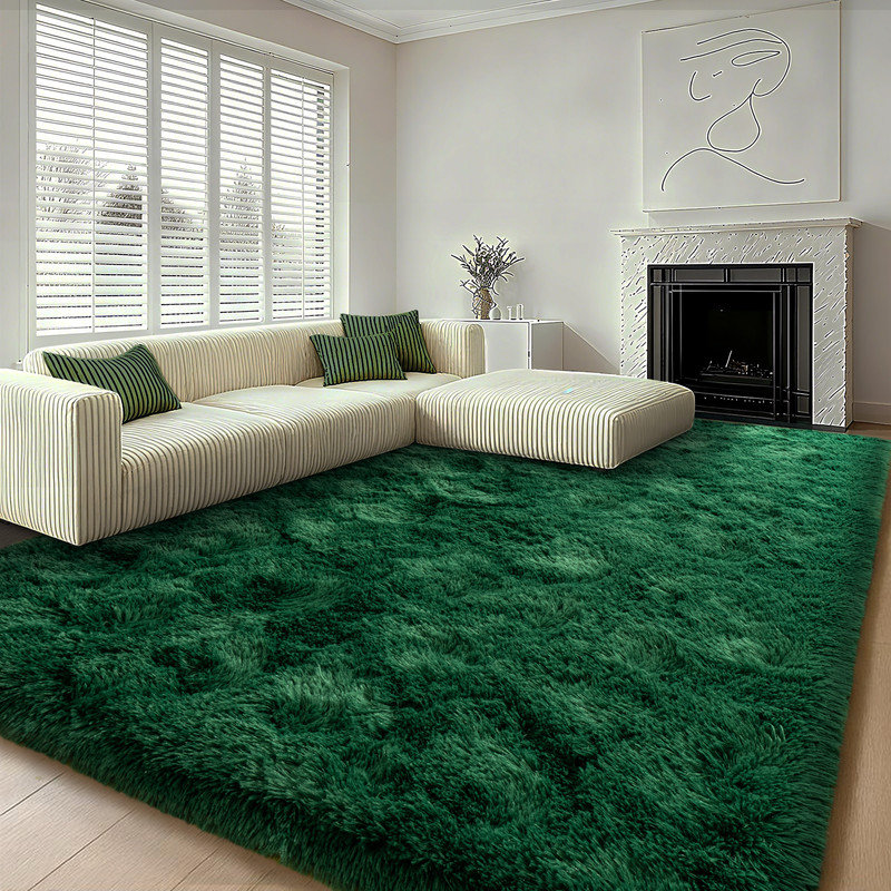 Ultra-Fluffy Indoor Rug Dark Green Design Non-Slip & Durable Pet-Friendly Perfect for Living Rooms, Bedrooms, Hallways, and Apartments