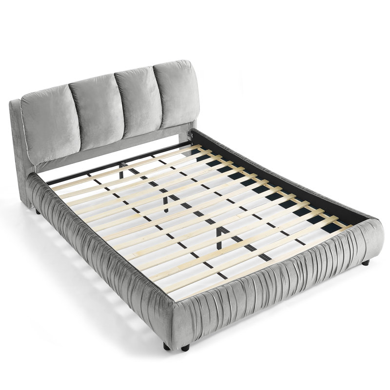 Lit plateforme tapissier avec tête de lit segmentée, Grand lit, Gris