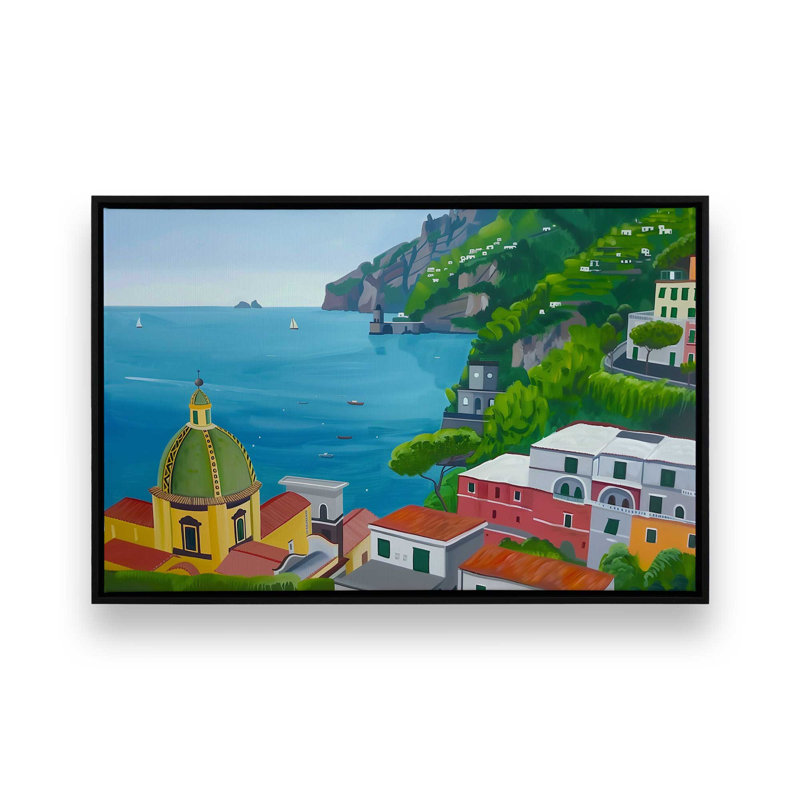 Amalfi Blue Horiz, H 21 po x l 31 po, Cadre flottant, Noir satiné