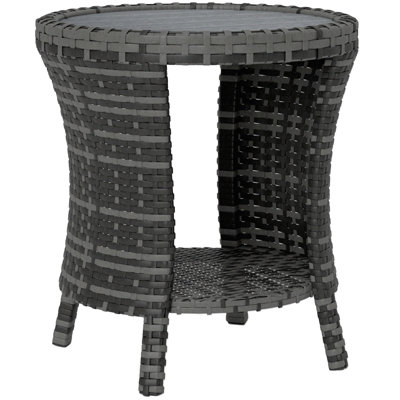 18" Wicker Outdoor Coffee Table, 2-Tier Patio Side Table, Grey