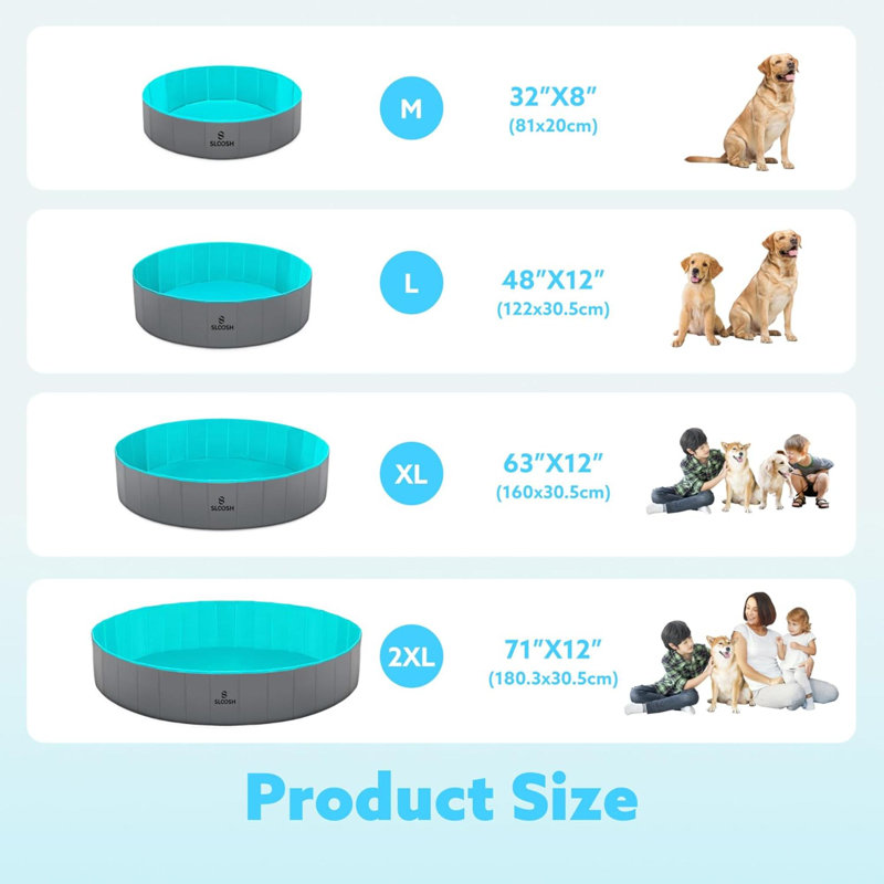 Bassin pliable pour chien, L 63 po x l 63 po x H 12 po, Bleu