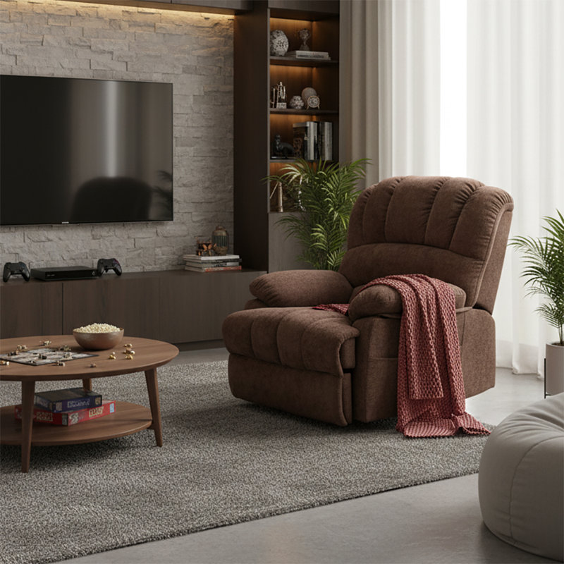 Fauteuil inclinable électrique en chenille de grande taille avec base relevable et fonction de massage chauffant, Brun