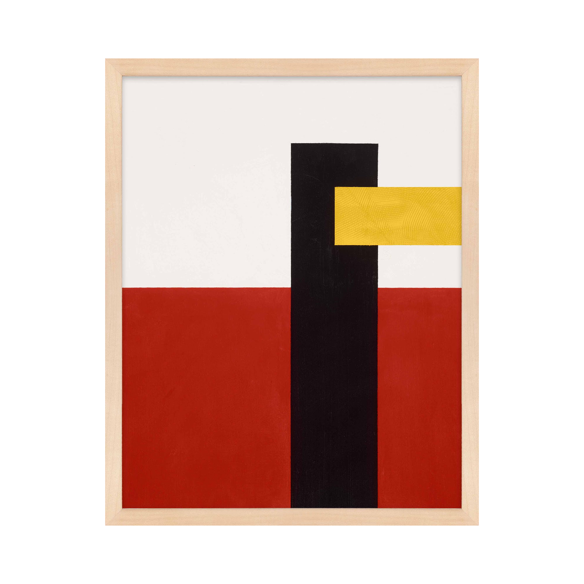 Composition With Yellow 4 by Robert Kamnatnik, Maple Framed Paper, 20" H x 16" W x 1.25" D