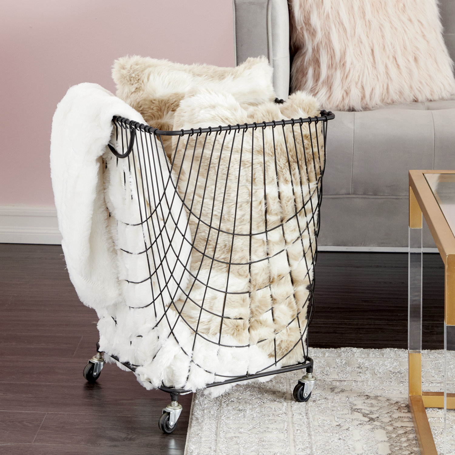 Metal Mesh Rolling Laundry Cart, Black, Small ( 24" H x 16" W x 16" D)