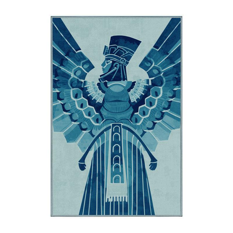 Tapis art déco lavable à la machine Hamilton Tlahuizcalpantecuhtli - Bleu ciel, 7 x 9