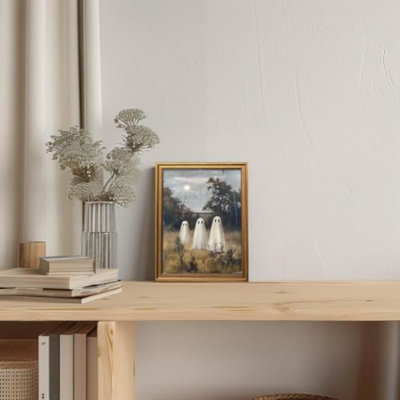Art mural paysage encadré Glod, décoration murale rétro Hallween, art mural décoratif fantôme mignon, art d'Halloween sur toile (16 po x 20 po)