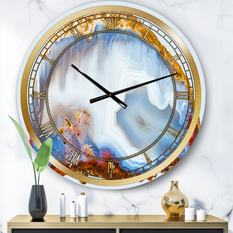 Chalcedony Quartz Gold and Blue I - Modern wall clock, Small