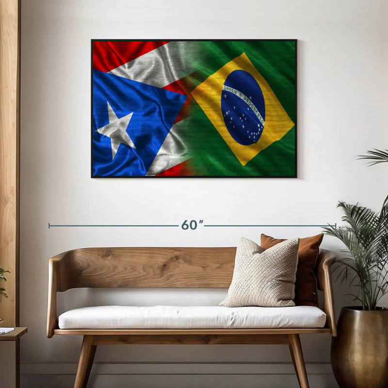 Drapeaux de Porto Rico et du Brésil, Cadre flottant noir, 43 po x 29 po