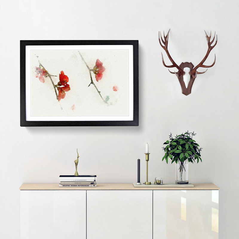 Pink Flowers & Thorns in Abstract - Framed Print, 60cm H x 91cm W x 2cm D, Black