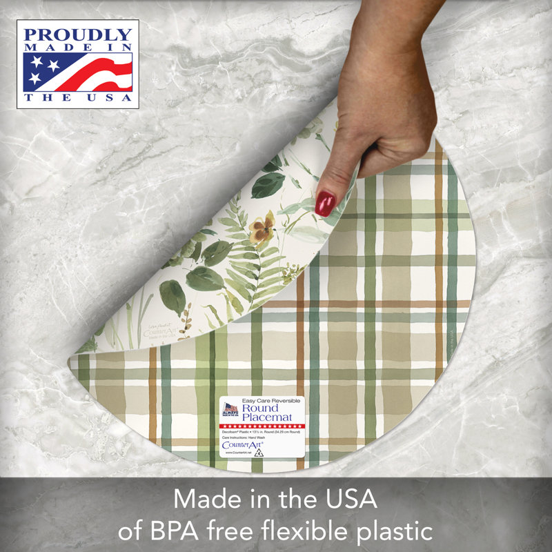 Green Fields Round Reversible Plastic Placemats, 13.5" Diameter, Set of 4