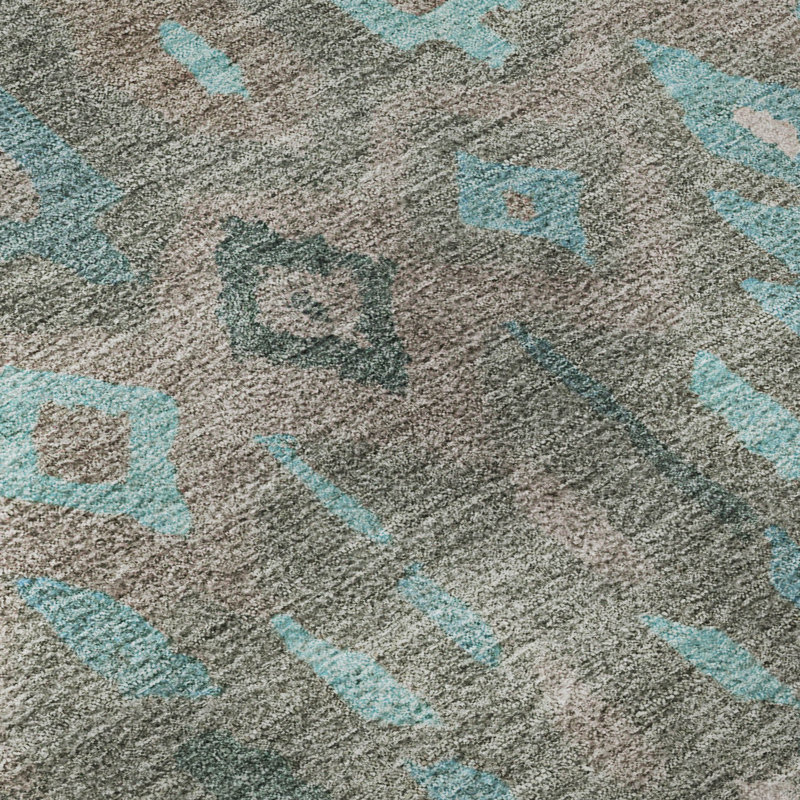 Premium Machine Washable Mayfield AMF2304 Casual Rug, Teal, 9' x 12'