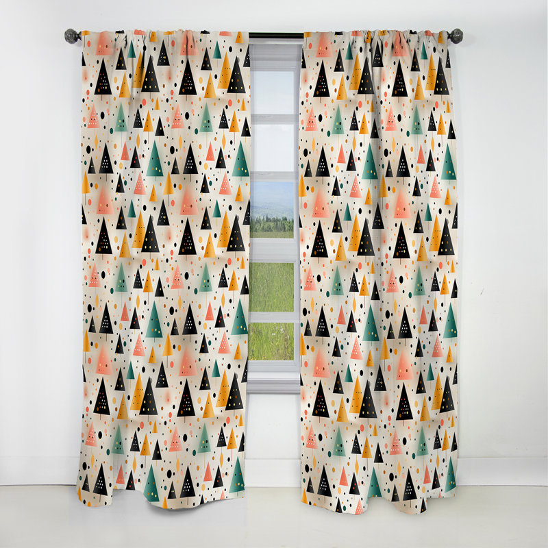 Black And Yellow Minimalism Trees - Abstract Curtain - Blackout Geometric Curtain - 1 Panels, 52" W x 95" L