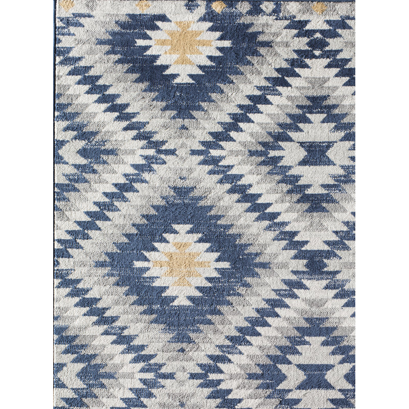 Heron Bodrum Tribal Kilim Denim Area Rug, Rectangle 5' x 7', Gold/Ivory/Navy/Gray