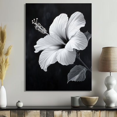 Hibiscus au clair de lune II - Affiche murale en métal noir à thème botanique