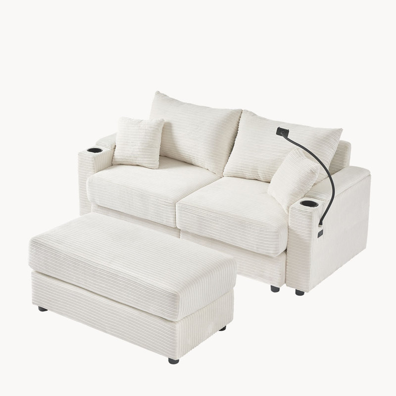72.8" Upholstered Loveseat Sofa With Ottoman, Beige