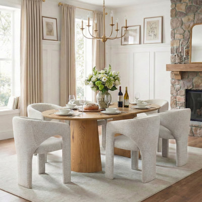 Ensemble de table de salle à manger ronde à ovale de 47 po à 83 po, table de salle à manger moderne à piédestal en bois avec chaises demi-tonneau rembourrées