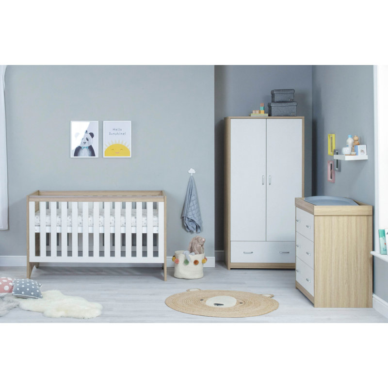Veni Cot Bed 3-Piece Nursery Furniture Set, Oak/White