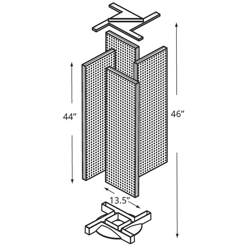  Présentoir de plancher en pin sur une base pivotante. Support à roulettes. Taille du panneau: l 13,5 po x H 44 po