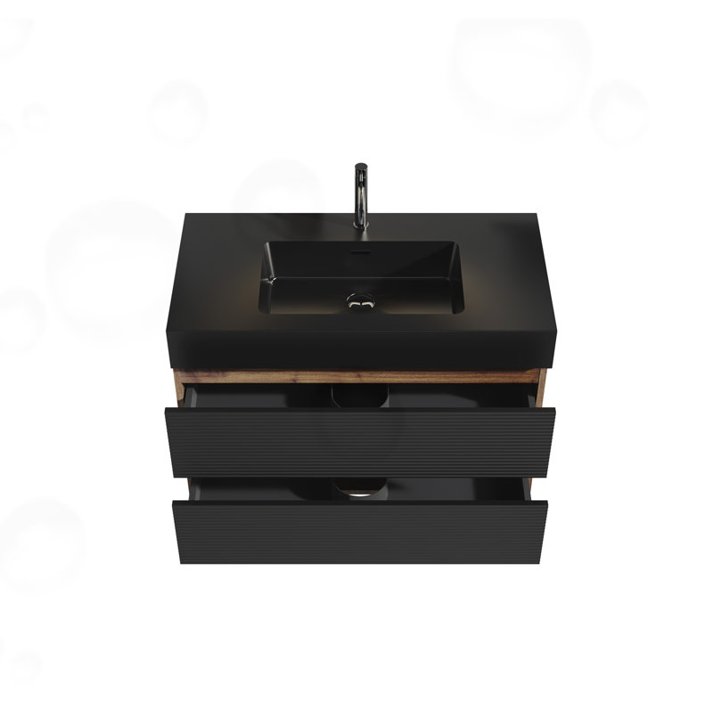 Wall Mounted Bathroom Vanity with drawers, Black