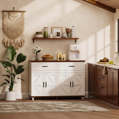 47.2" Sideboard Storage Cabinet With Doors & Shelves, Farmhouse Buffet Cabinet With 2 Drawers by One Allium Way