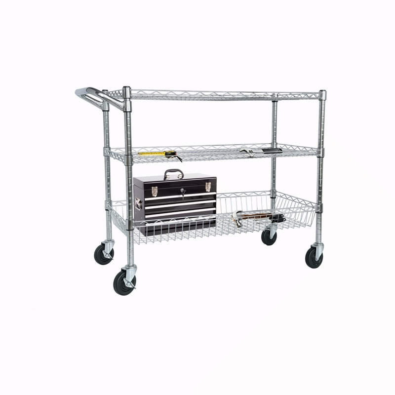 Chariot utilitaire roulant robuste, chariots roulants à 3 niveaux avec roues, avec guidon et tablettes, chariot de rangement de 36 po x 18 po x 32 po pour la cuisine, le restaurant et les plantes