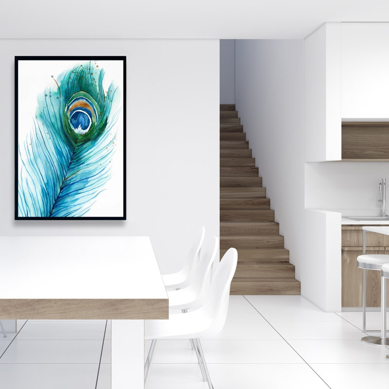 Long Peacock Feather Print On Canvas, 36" H x 24" W