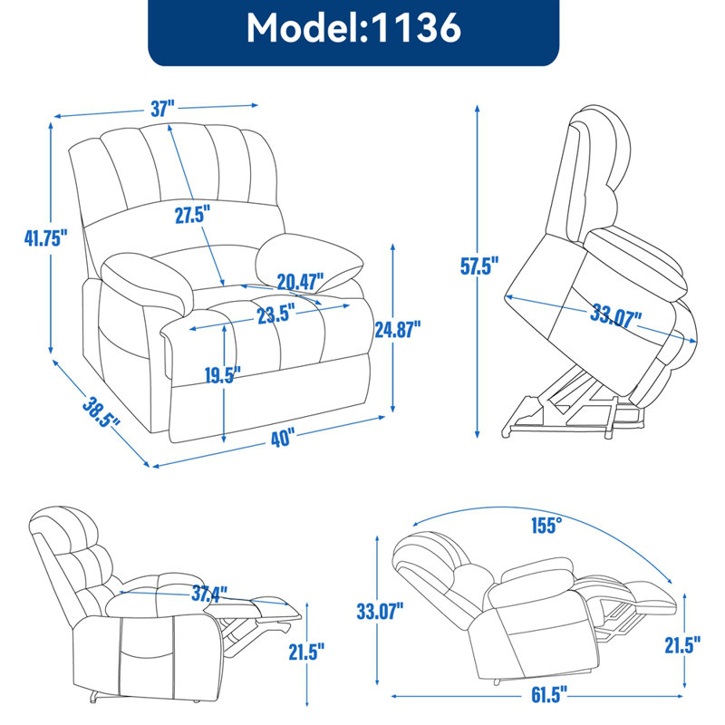 Large Size Chenille Power Lift Recliner Chair, Beige