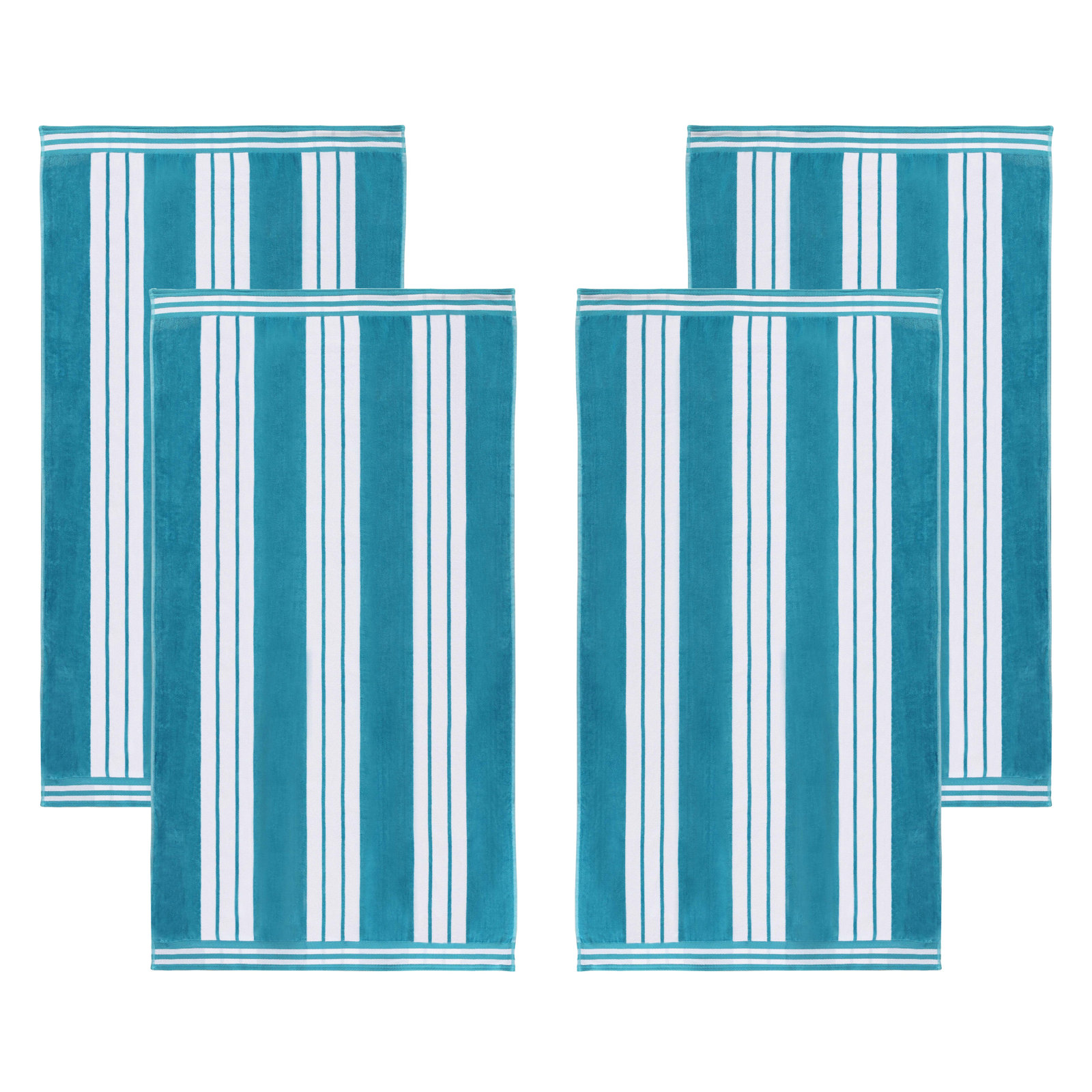 Chira Striped Cotton Beach Towel, Turquoise, Beach Towel - 4 Pack
