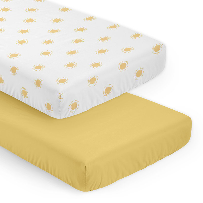 Boho Sun White and Mustard Yellow 2 Pack Fitted Crib Sheet by Sweet Jojo Designs