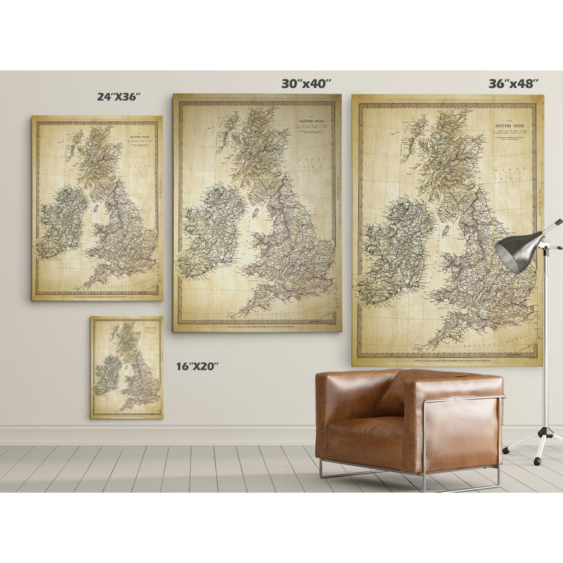 Carte antique de l'Irlande II, impression sur toile, H 36 po x l 48 po x P 1,5 po