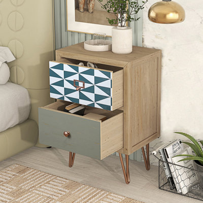 Table de chevet 2 tiroirs Grimbald en bronze / brun