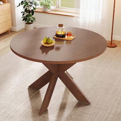 Table de salle à manger ronde, table de ferme moderne pour 5 personnes, fabrication en panneau de fibres à densité moyenne