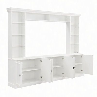 97.4"W 4-Piece Wall Unit Entertainment Center with Bookshelf for TVs Up to 70", TV Stand with Adjustable Shelf, Mid-Century Media Console with Bridge for Living Room