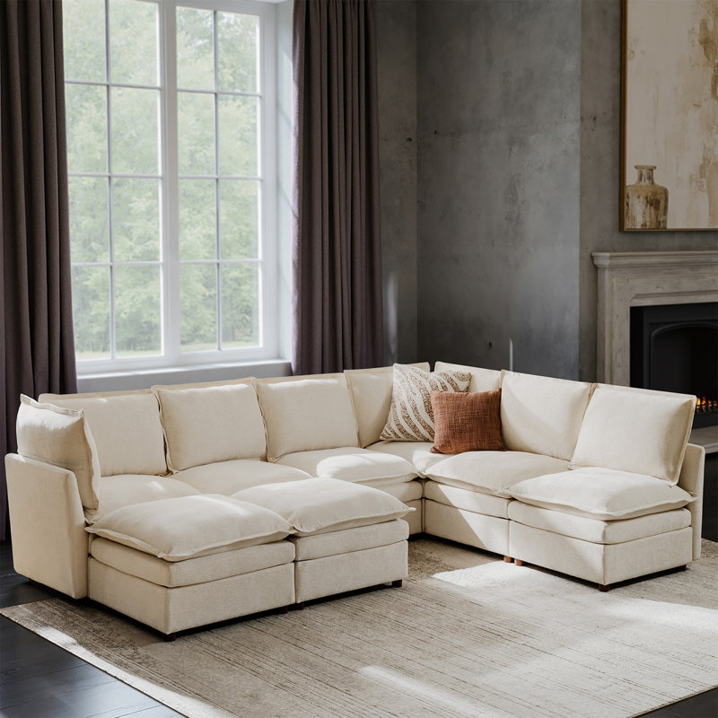 Canapé modulaire surdimensionné à double couche avec rangement 127,5 po Cashin, Polyester beige