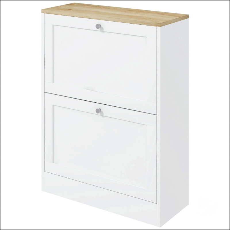 HOMCOM Slim Shoe Cabinet For Entryway, Modern Hidden Storage With 2 Flip Drawers And Adjustable Shelves, White
