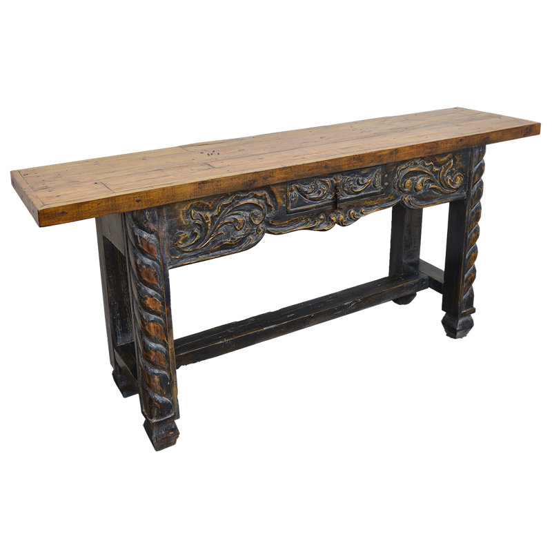 Carved Blackwash Solid Wood Console Table