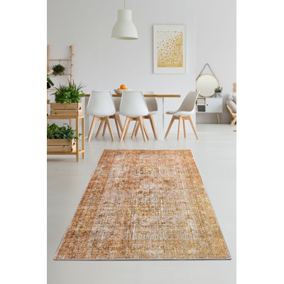 Stylish Mustard Area Rug (4.6 x 6.2 ft), 100% Polyester, 0.2 in Pile Height | Antibacterial, Non-Slip Underside, Machine Washable | Perfect for Living Room, Bedroom & Dining Room | Soft, Durable & Easy to Maintain