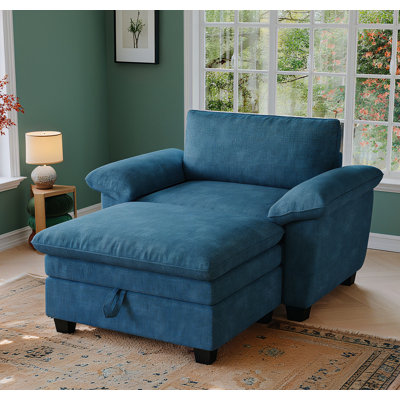 51" W Chenille Upholstered Sofa With Storage Ottoman , Oversize Chaise