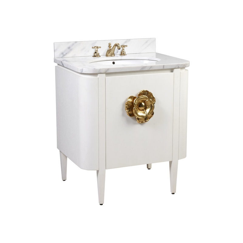 Briallen 30" Freestanding Standard Single Bathroom Vanity with Top, Cerused White, Antique Brass
