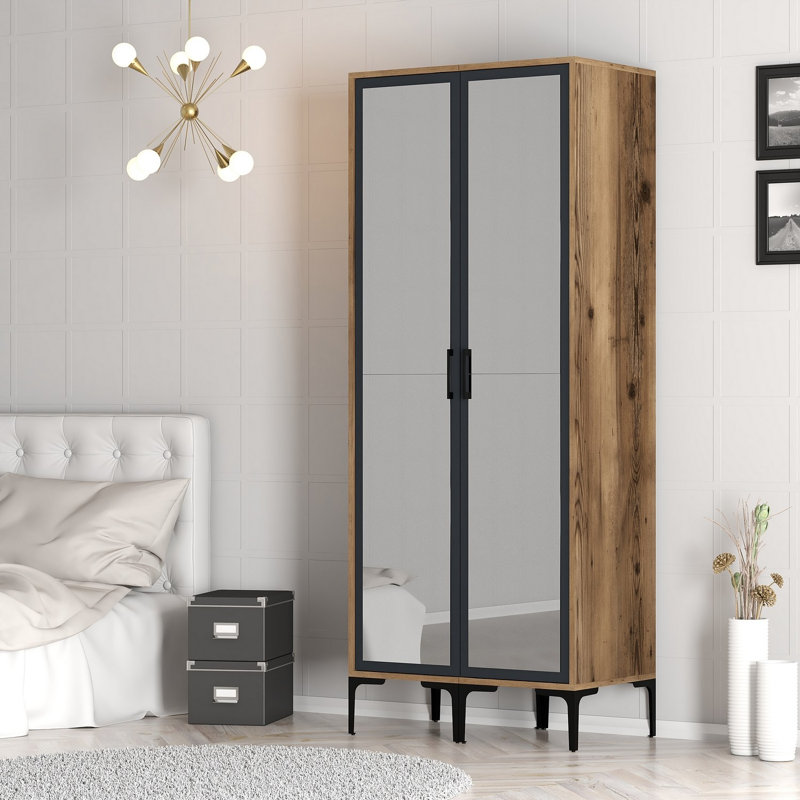 Berend 2 Door Manufactured Wood Wardrobe, Walnut/Anthracite