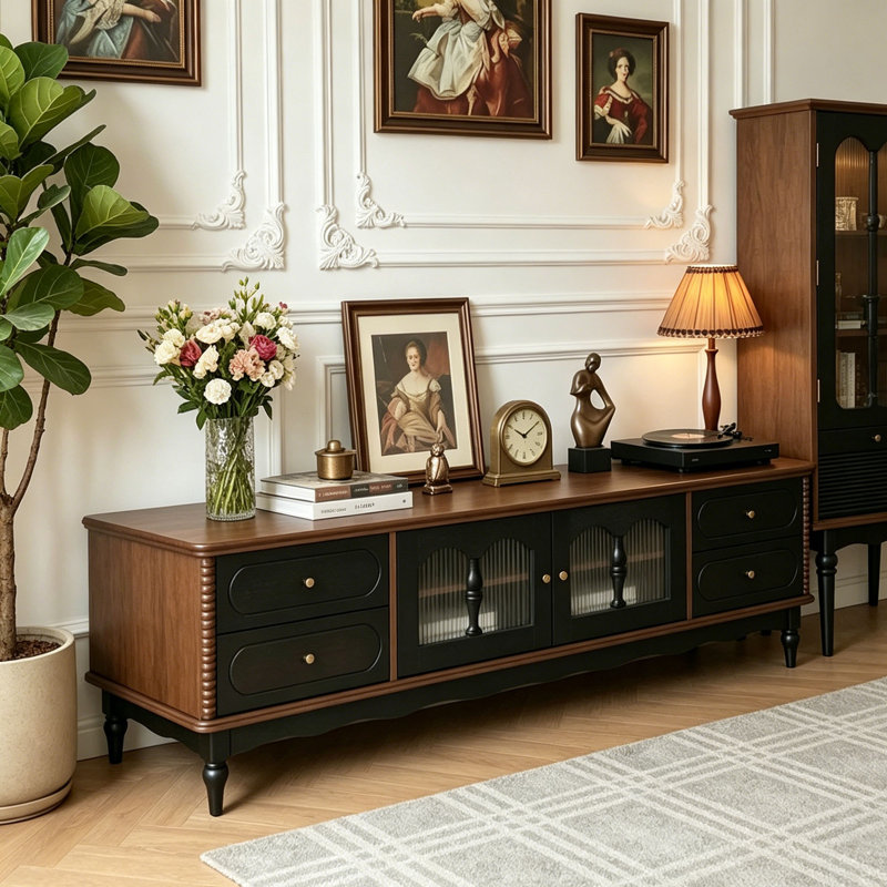 Meuble télé de style rétro français, 22.44" H x 78.74" W x 15.75" D