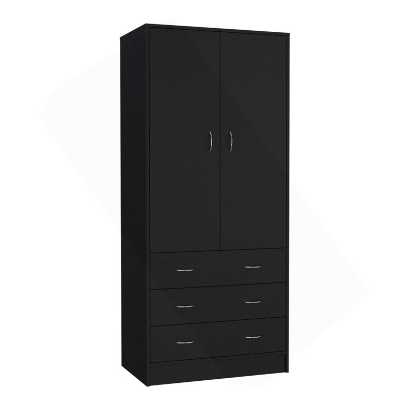 Armoire Taly avec portes doubles, 3 tiroirs et tringle suspendue noir Taly, Noir