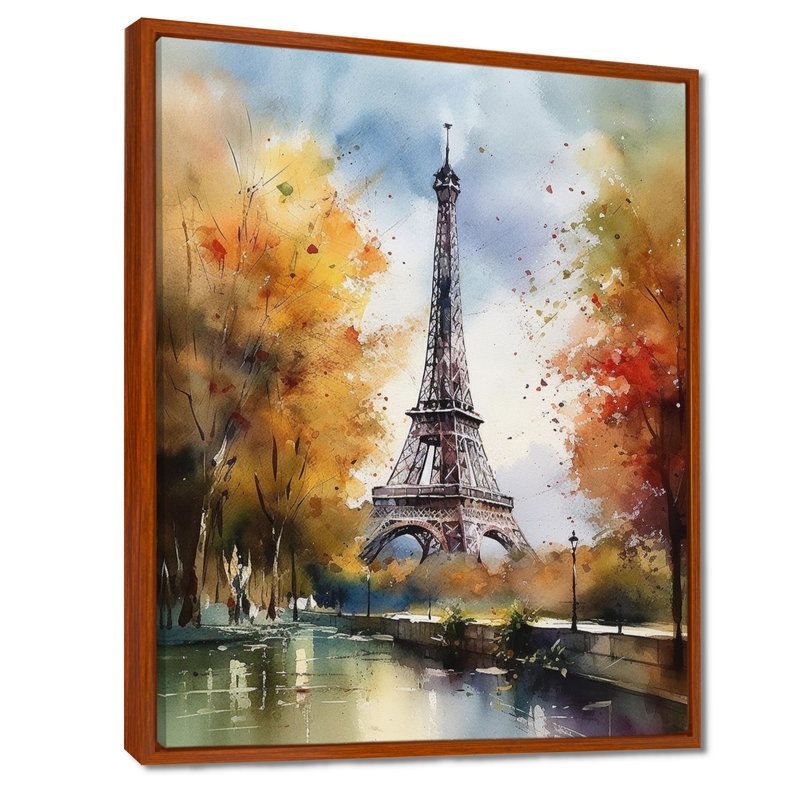 «Pastel Eiffel Tower In Paris III», reproduction d'art sur toile Paris, H 44 po x l 34 po x P 1,5 po, Cadre flottant brun