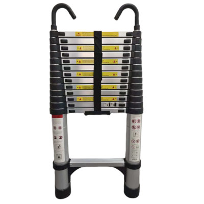 Échelle télescopique 4,1 mètres, échelle télescopique en aluminium, pieds antidérapants, capacité maximale de 300 livres, échelle pliable avec crochets, convient aux véhicules récréatifs ou aux travaux extérieurs
