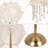Modern Fabric Dimmable Table Lamp, Cream Ruffled Satin Led Nightstand Lamp With Pearl Bead Fringe