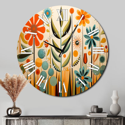 Red Mid Century Mod Nature - Mid-Century White Face Wall Clock