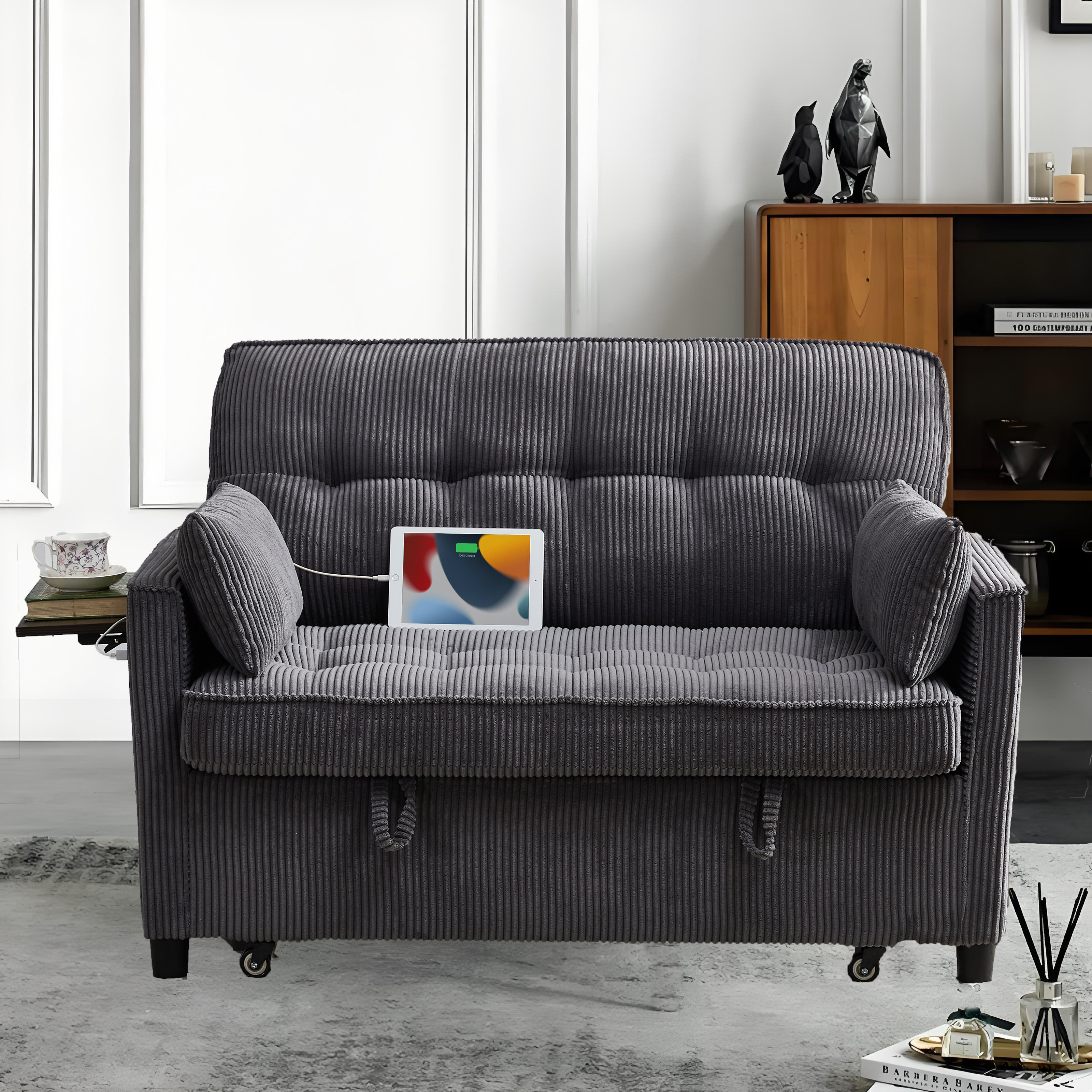 Mercer41 Modern Tufted Sleeper Loveseats Sofa Couch With Foldable Side ...